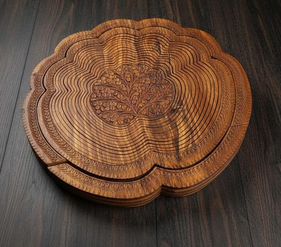 Collapsible Basket 14" Tree Of Life Carved Design