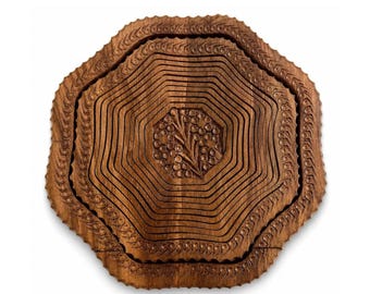 collapsible wood basket 10" Flora shape, Rosewood Trivet