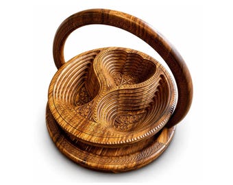 12" Collapsible wood basket 'Angel wings shape'