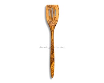 Olive Wood Long Slotted Spatula (14")