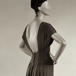 1932 Greek drapery sleeves and open back evening dress sewing pattern. Elizabeth Hawes design.