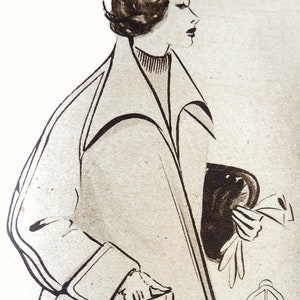 1950 swing coat sewing pattern. Ranglan sleeves and big poited collar, cuffs and pockets.