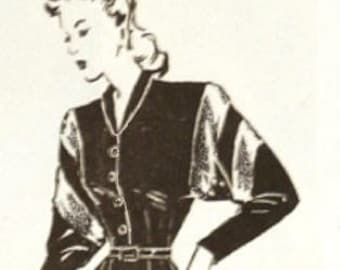 1956 Coat/dress/blouse bat or bishop sleeves PDF sewing pattern with two options collars