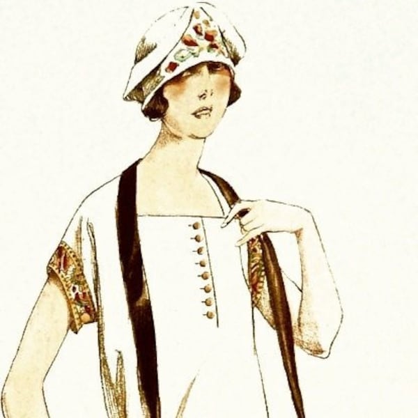 Sewing pattern-Dress. Elegant 1920s style with square neck line. Standard size or made to measure.