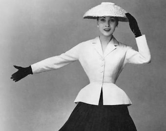 Patron de couture Dior "Bar suit" Veste col châle 1947 / Patron de couture Dior "Bar suit" col cranté 1957.