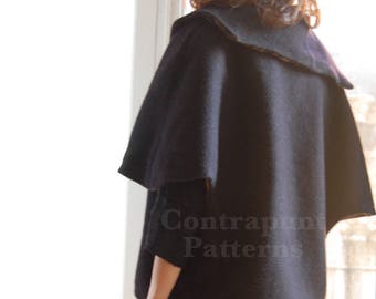 1920s short cape with dolman sleeves PDF sewing pattern. With or without sailor collar.