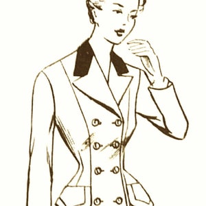 1949-50 Manteau ajusté croisé Patron de couture PDF avec deux options de cols