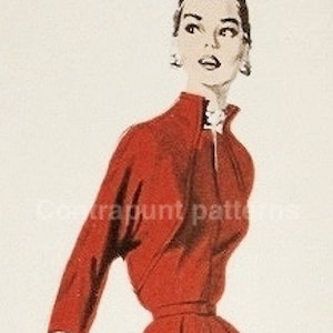 1950’s batwing 3/4 length sleeves, belted waist and back pleat sewing pattern