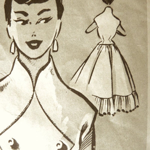 1950s blouse and skirt  sewing pattern outfit with a Japanese style. Ultra-fashionable gathered skirt.