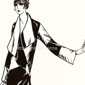 Big collar and oriental cut in this 1920 stylish vintage sewing pattern coat.