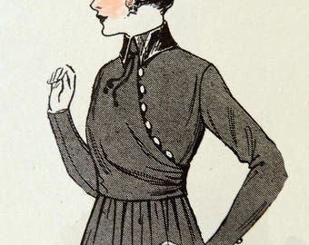 1900-20s draped blazer/blouse cross-buttoned sewing pattern with prominent collar.