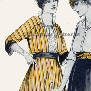 1910s blazer/jacket sewing pattern. Modern pointed front hem with contrasting collar and cuffs.