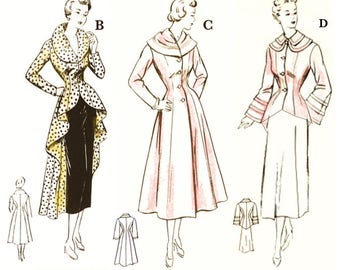 1950 Fitted Coat or jacket PDF sewing pattern with three options collars