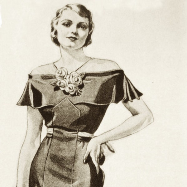1930s evening gown sewing vintage pattern. Cool shoulderless sleeves on this one.