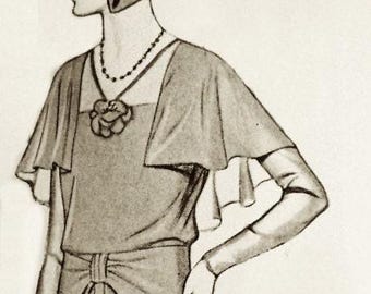 1920s semi-circle elegant sleeves sewing pattern dress.