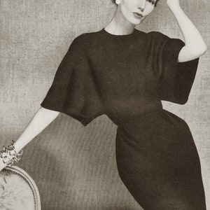 1950s Madame Grès straight tunnel sleeves sewing pattern dress. image 3