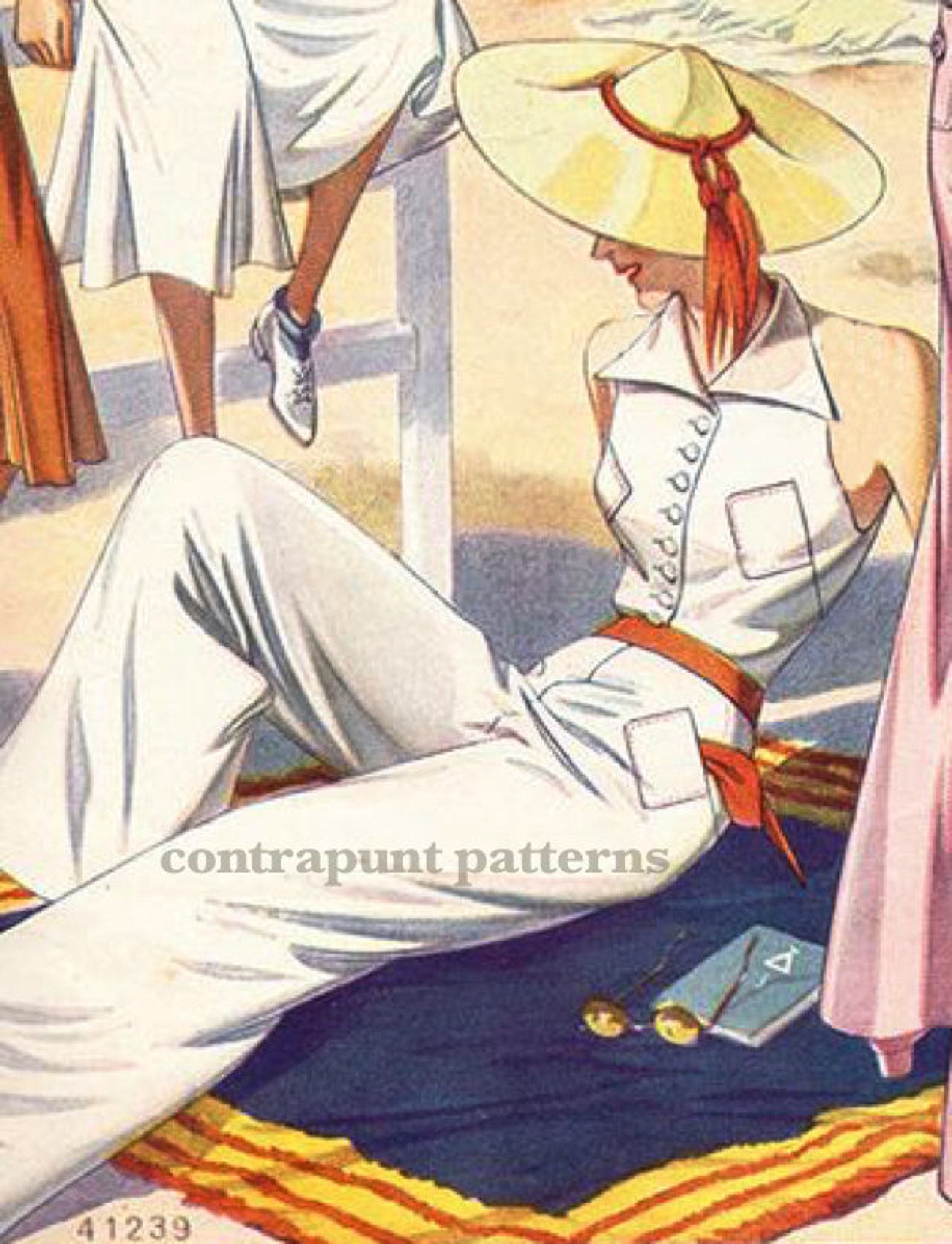1930s Pajamas Beach Sewing Pattern With Halter Shirt Collar and Open ...
