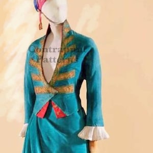 1913 jacket and skirt sewing pattern. Paul Poired design with an open neckline and asymmetrical draped skirt