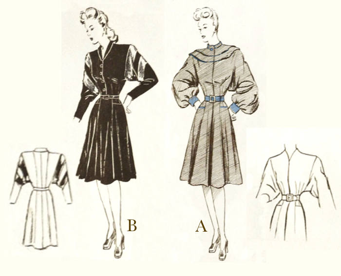 sari様 1956 Coat/dress Bat or Bishop Sleeves Sewing Pattern With