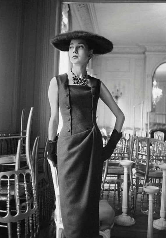 1954-5 H-line Autumn dress sewing pattern Dior design, with 1954-5 H-line Autumn dress sewing pattern Dior design, with