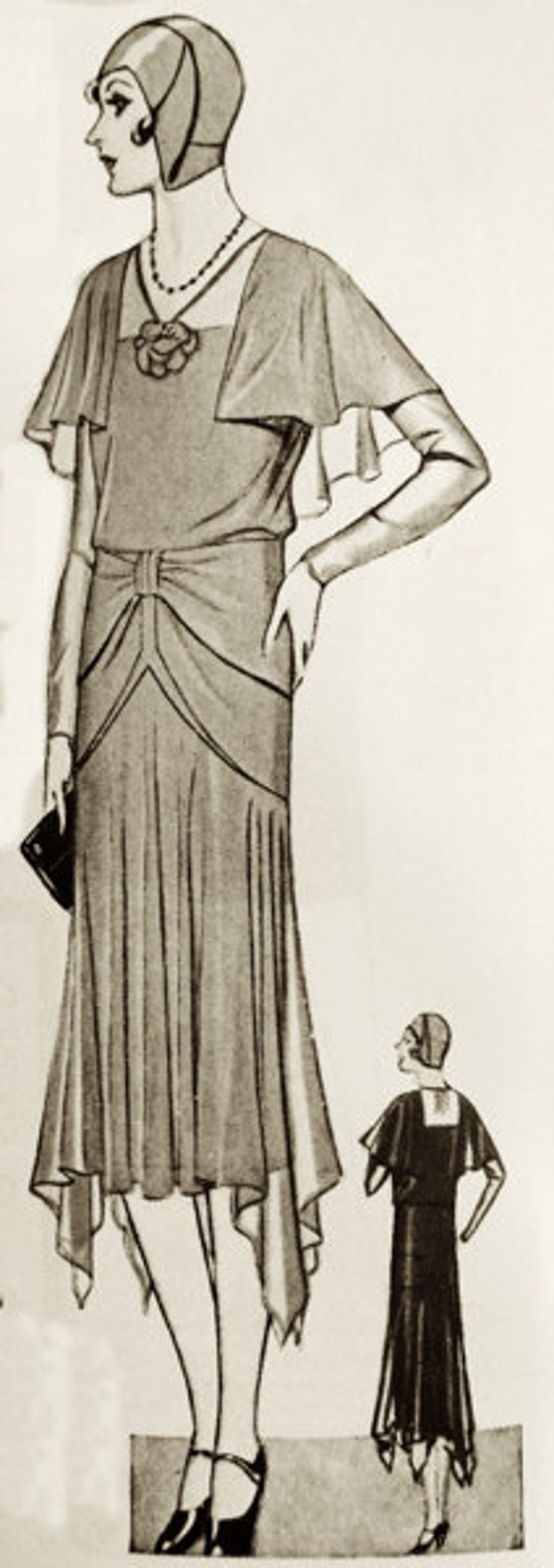 1920s semi-circle elegant sleeves sewing pattern dress. image 2