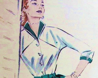 1950s blouse raglan sleeve with pockets sewing pattern. Japanese style. Ultra-fashionable collar.