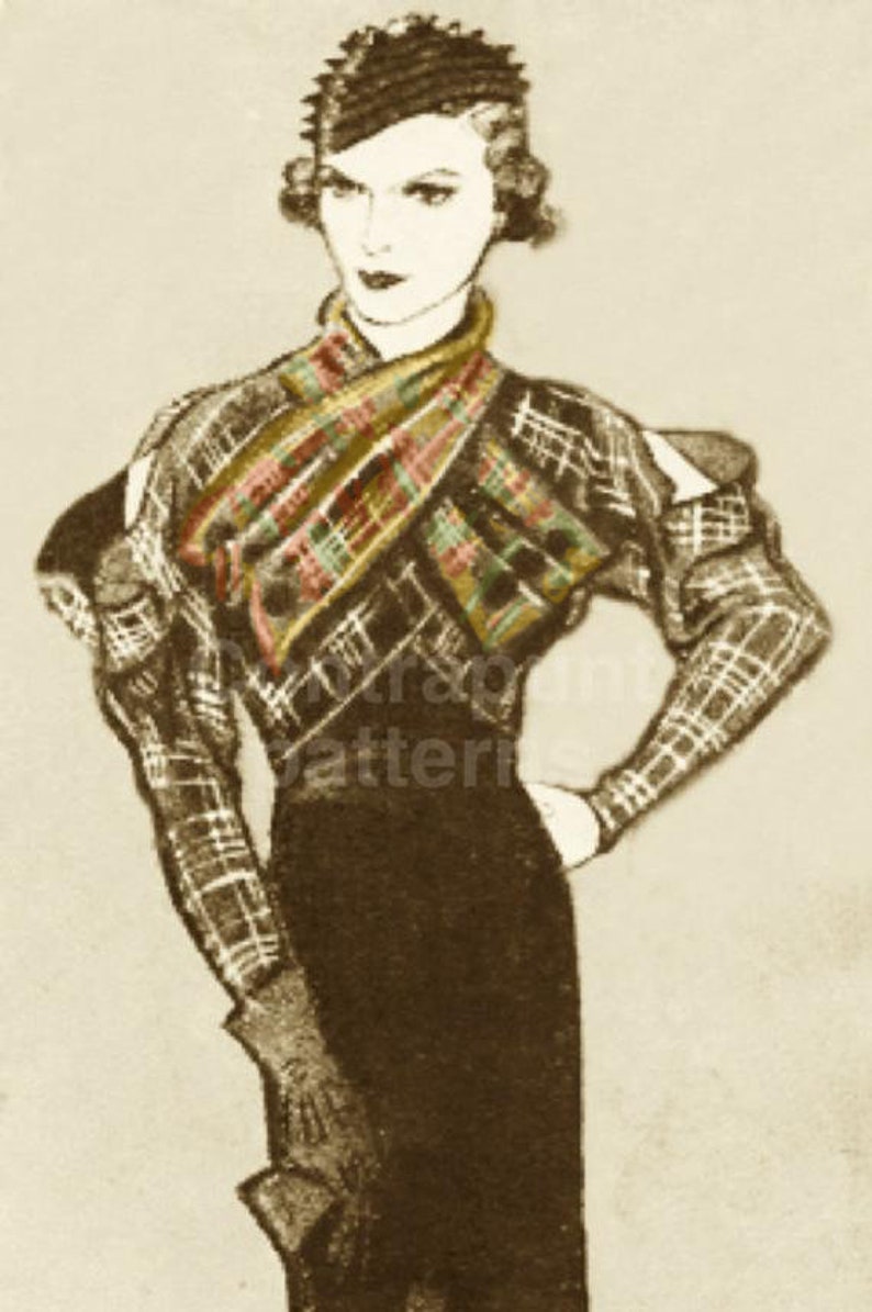 Draped cross neck-scarf Drop shoulders sleeves 1930s-40s Jacket-blouse sewing pattern