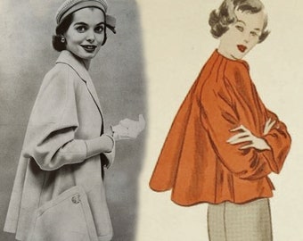 1950 swing coat sewing pattern. Lassie label design with ranglan sleeves and funnel or notched collar