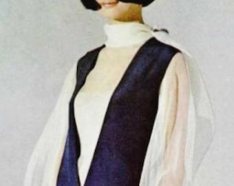 1964 Cardin Full length pinafore dress/sleeveless sewing pattern with or without big bishop sleeves blouse.