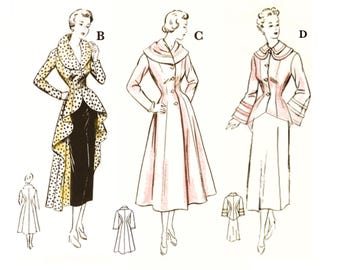 1950s Two Way Princess Coat PDF Sewing Pattern - Rockabilly - Pin