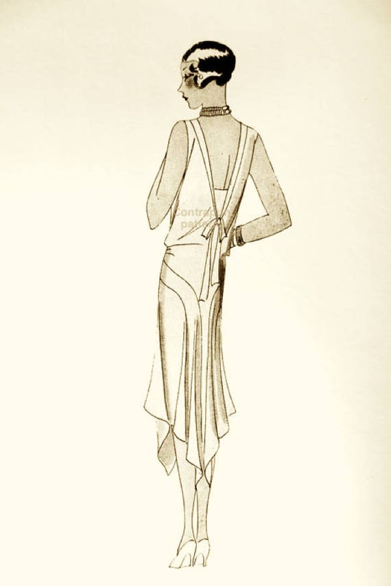 1920s Pointed Skirt and V Neck Line Dress Sewing Pattern. CUSTOM Front  DESIGN for a Special Daily Day or Special Wedding Day. - Etsy