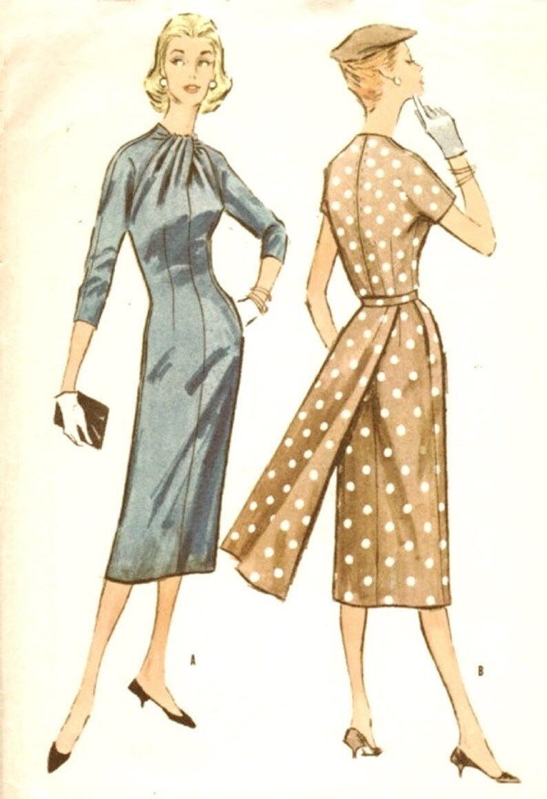 1950s Pencil Dress Sewing Pattern That Has a Striking Gather Etsy