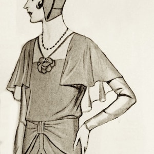 1920s semi-circle elegant sleeves sewing pattern dress. image 1