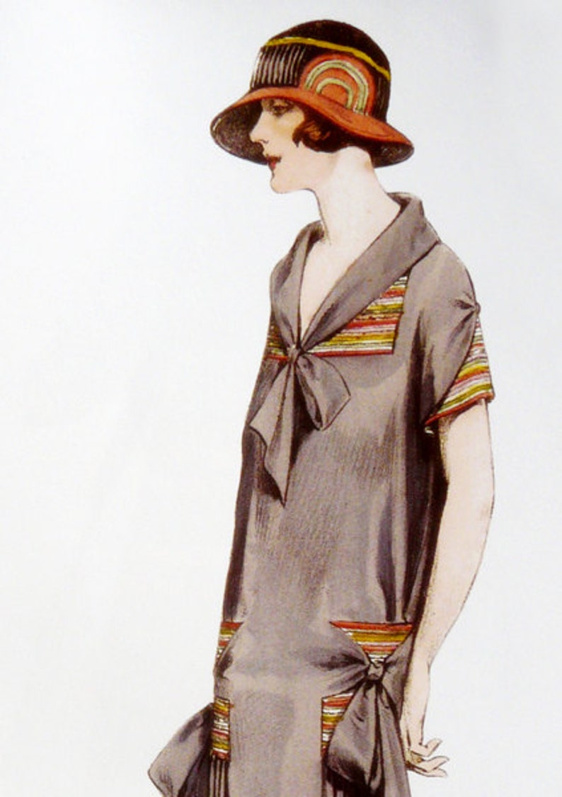 1920s pencil dress sewing pattern. Sailor collar and adjustable bows at the hips. immagine 1