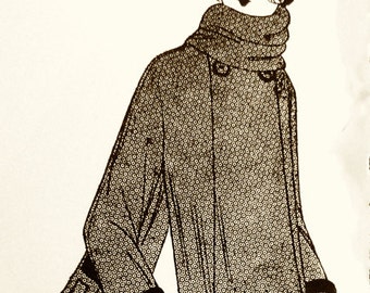 1920s vintage coat pattern, Slender style with wider, wavy bottom.
