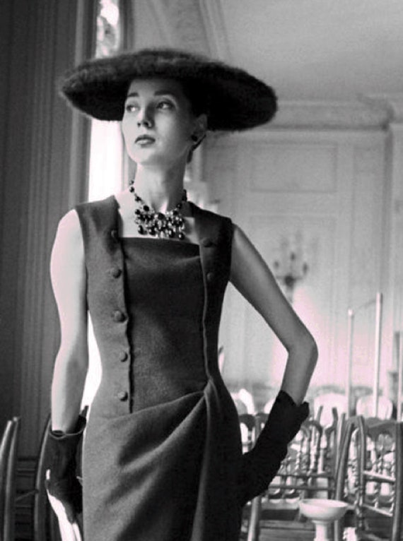 1954-5 H-line Autumn dress sewing pattern Dior design, with 1954-5 H-line Autumn dress sewing pattern Dior design, with