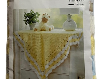Mary Maxim Lacy Scalloped Baby Blanket Yarn Crochet Kit 95537N Intermediate NIP