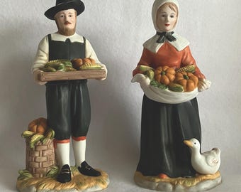 Vtg Home Interiors Pilgrim Figurines Rewards of the Harvest Thanksgiving Decor