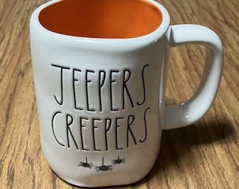 Rae Dunn Jeepers Creepers Halloween Coffee Mug Cup Spider Graphics 18 oz. NEW