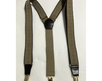 Mens Gillmons Adjustable Clip-on Suspenders Taupe Brown w Gold Toned Hardware