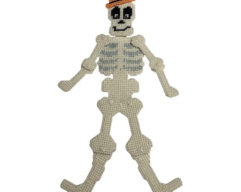 Vintage 80s Canvas Needlecraft Halloween Skeleton Door Decor Complete No Hanger