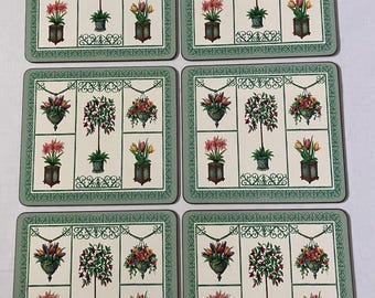 Aynsley England bordsunderlägg med akrylfinish, viktoriansk trädgård, 8,5 x 7,5, set med 6