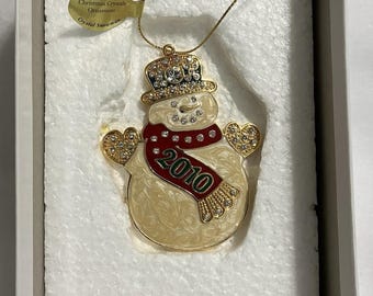 Collectible Danbury Mint 2010 Annual Christmas Crystals Ornament Enamel Snowman