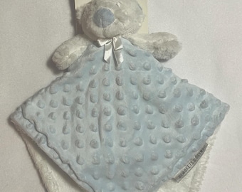 Blankets & Beyond 15” Plush Baby Security Lovey Minky Dots Sewn Eyes Blue NWT