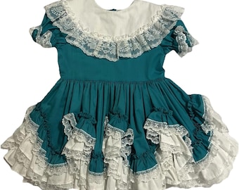 Vtg Girls Lid’l Dolly’s Pageant Dress Beauty Contest Layered Frilly Lacy Teal 5