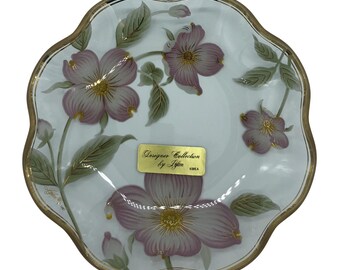 Vintage Lefton Designer Collection Candy Dish Plate Pink Dogwoods Scalloped