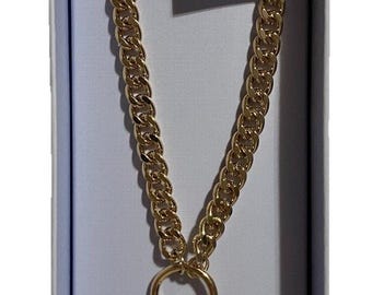 House of Harlow 1960 Necklace Gold-tone 3D Lion Head Medallion Cuban Chain 18”