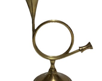 Vtg Brass Upright French Horn Bugle 9.75” Music Instrument Home Decor India