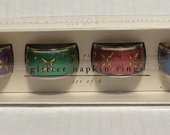 Pier 1 Imports Nickel-Plated Glittered Napkin Rings Multicolored Set of 4