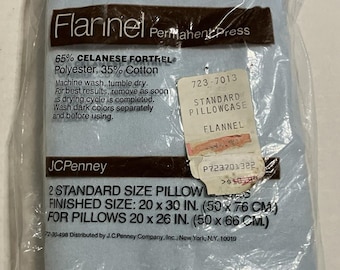 Vtg JCPenney Flannel Pillowcases Permanent Press 2 Standard Sz 20X30 Light Blue
